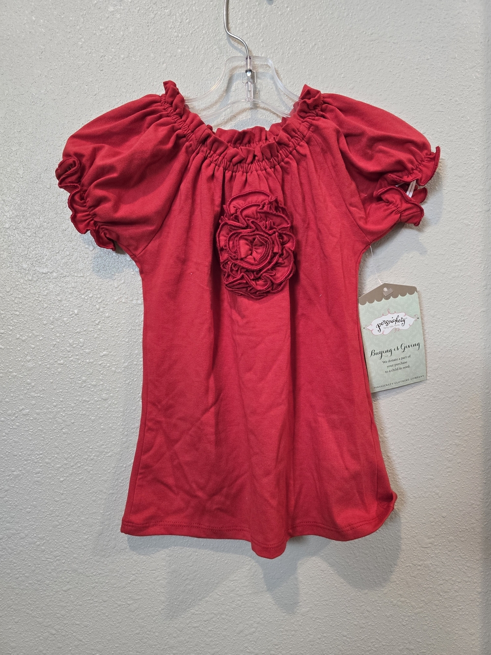Persnickety Red Puff-Sleeve Top with Rosette